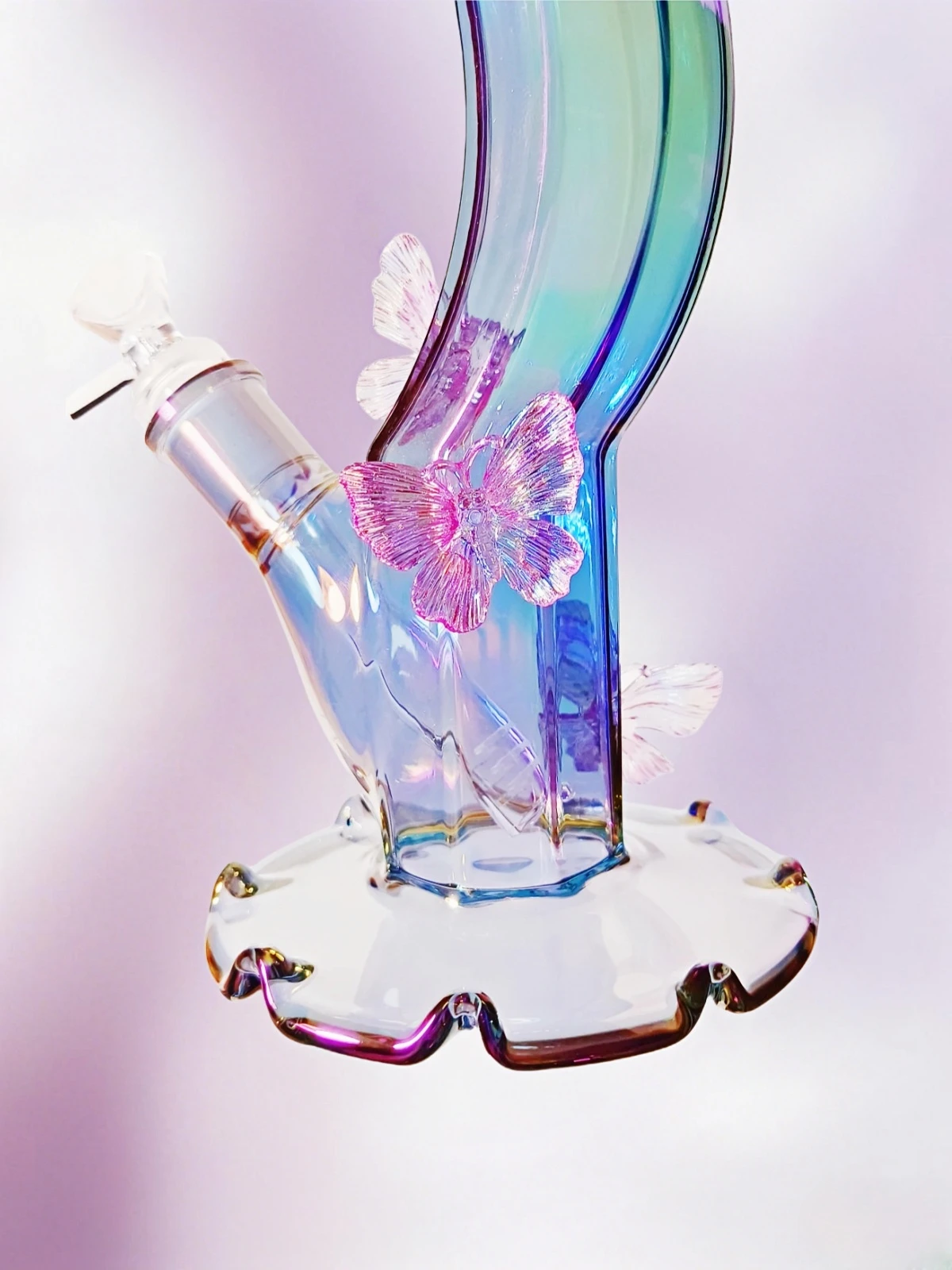 12-Inch Purple Iridescent Butterfly Borosilicate Glass Bong - Image 5