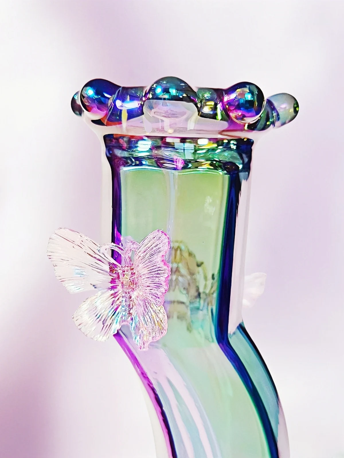 12-Inch Purple Iridescent Butterfly Borosilicate Glass Bong - Image 6