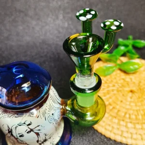 14mm Male Green Glass Bong Bowl with 3D Mushroom Handle