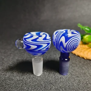 14mm Male Blue and White Psychedelic Swirl Glass Bowl