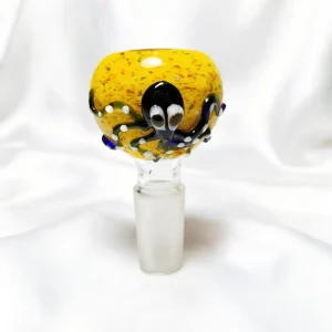 14mm Male Yellow 3D Octopus Glass Bong Bowl