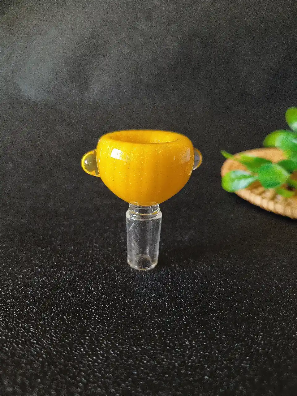 14mm Male Yellow Pumpkin Ribbed Borosilicate Glass Bong Bowl