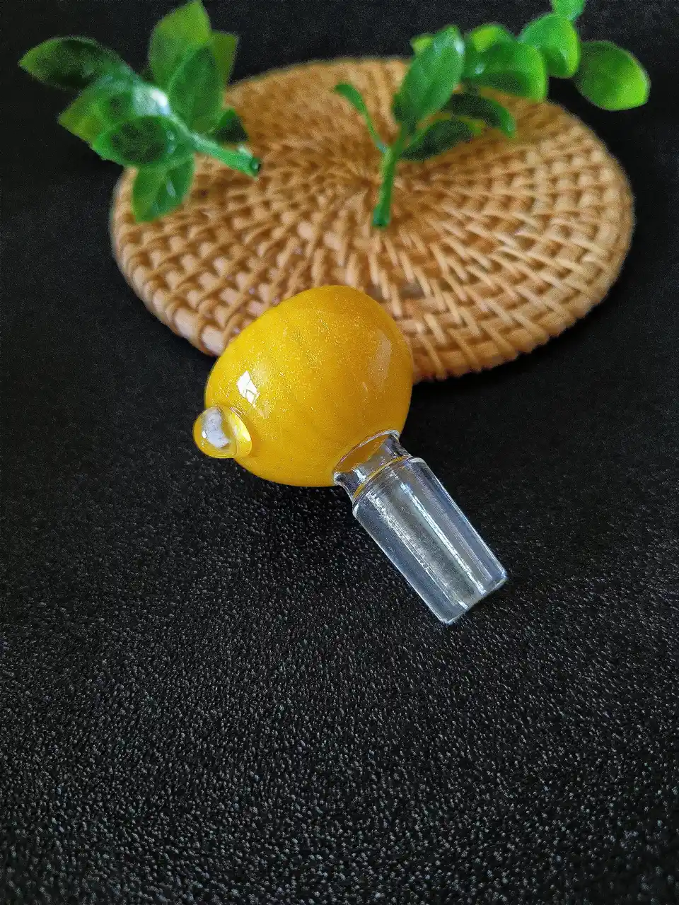 14mm Male Yellow Pumpkin Ribbed Borosilicate Glass Bong Bowl - Image 3