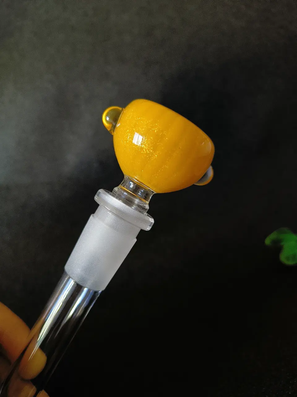 14mm Male Yellow Pumpkin Ribbed Borosilicate Glass Bong Bowl - Image 2