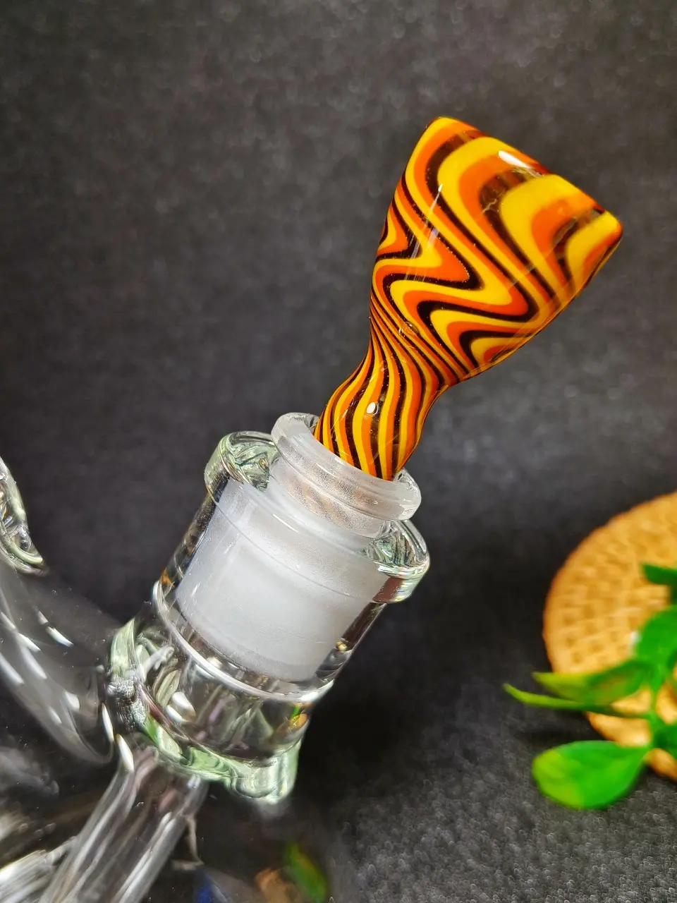 14mm Male Orange Yellow Black Wig Wag Glass Bong Bowl - Image 2