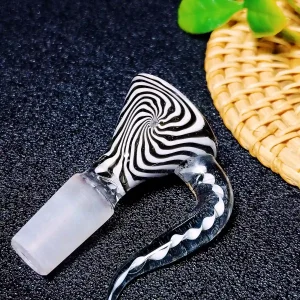 14mm Male Zebra Swirl Borosilicate Glass Bong Bowl with Horn Handle