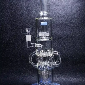 15 Inch Triple Perc Tornado Recycler Glass Bong - Sky Blue