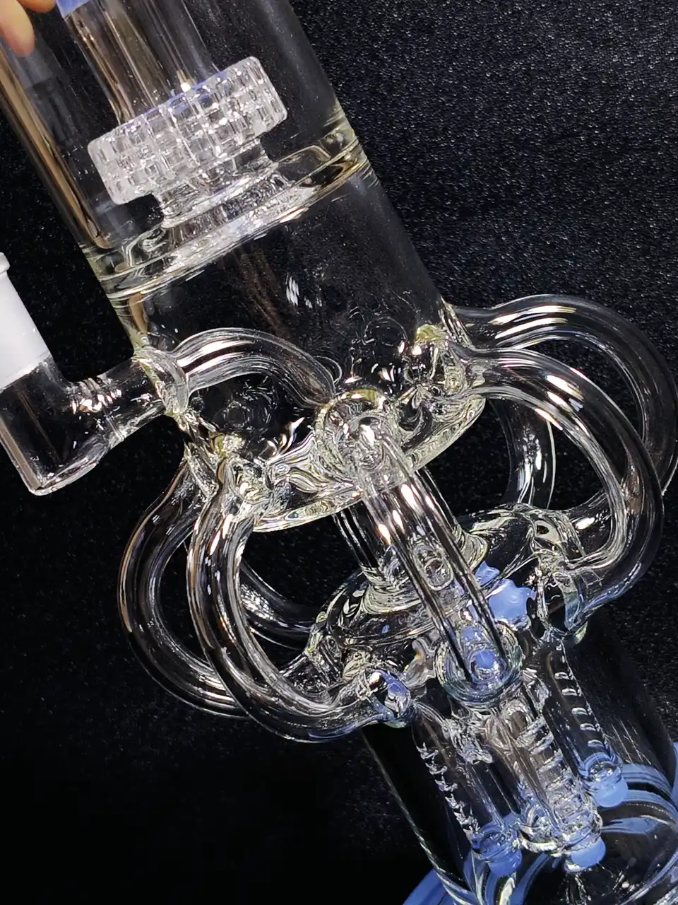 15 Inch Triple Perc Tornado Recycler Glass Bong - Sky Blue - Image 5