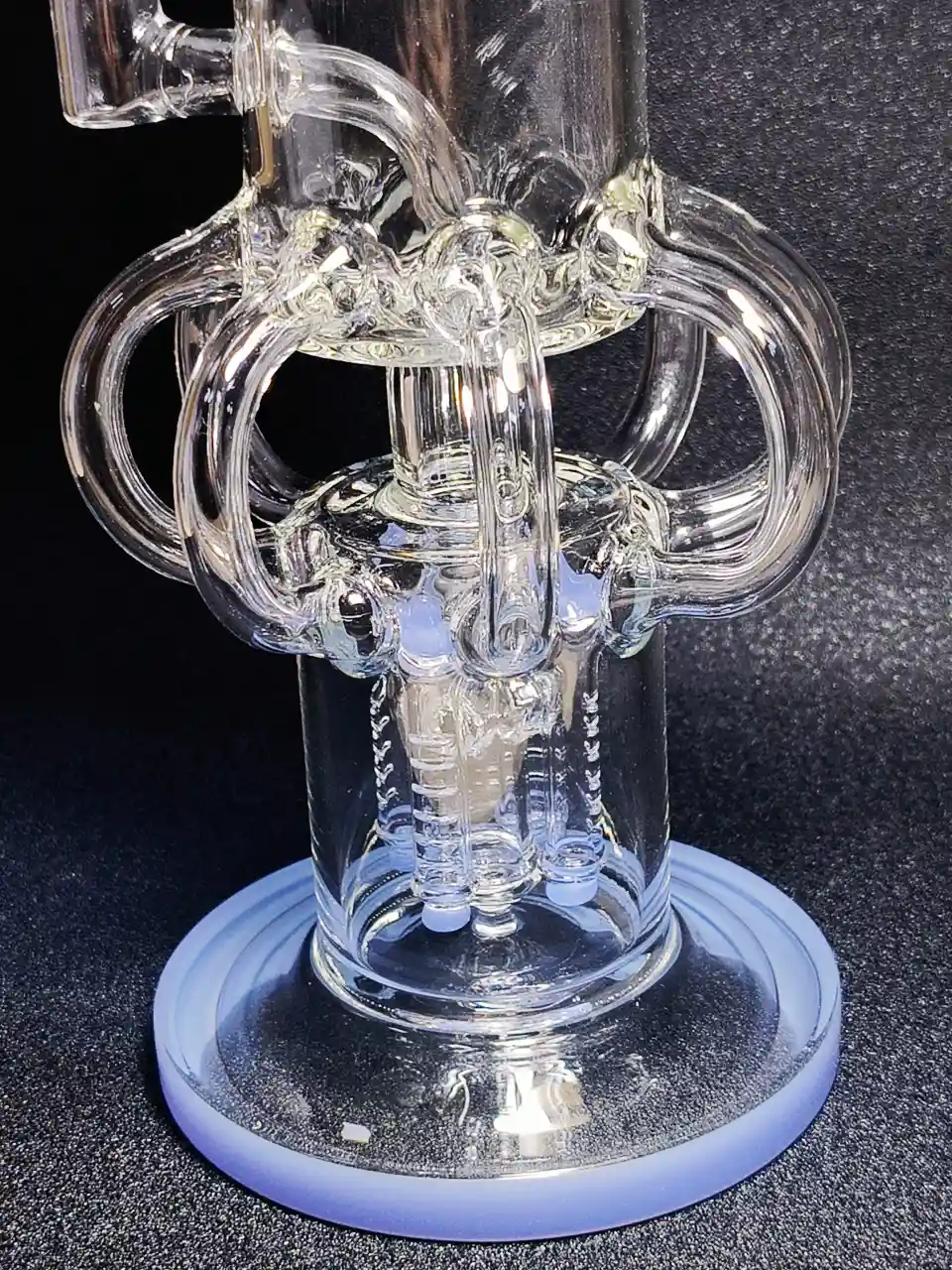15 Inch Triple Perc Tornado Recycler Glass Bong - Sky Blue - Image 4