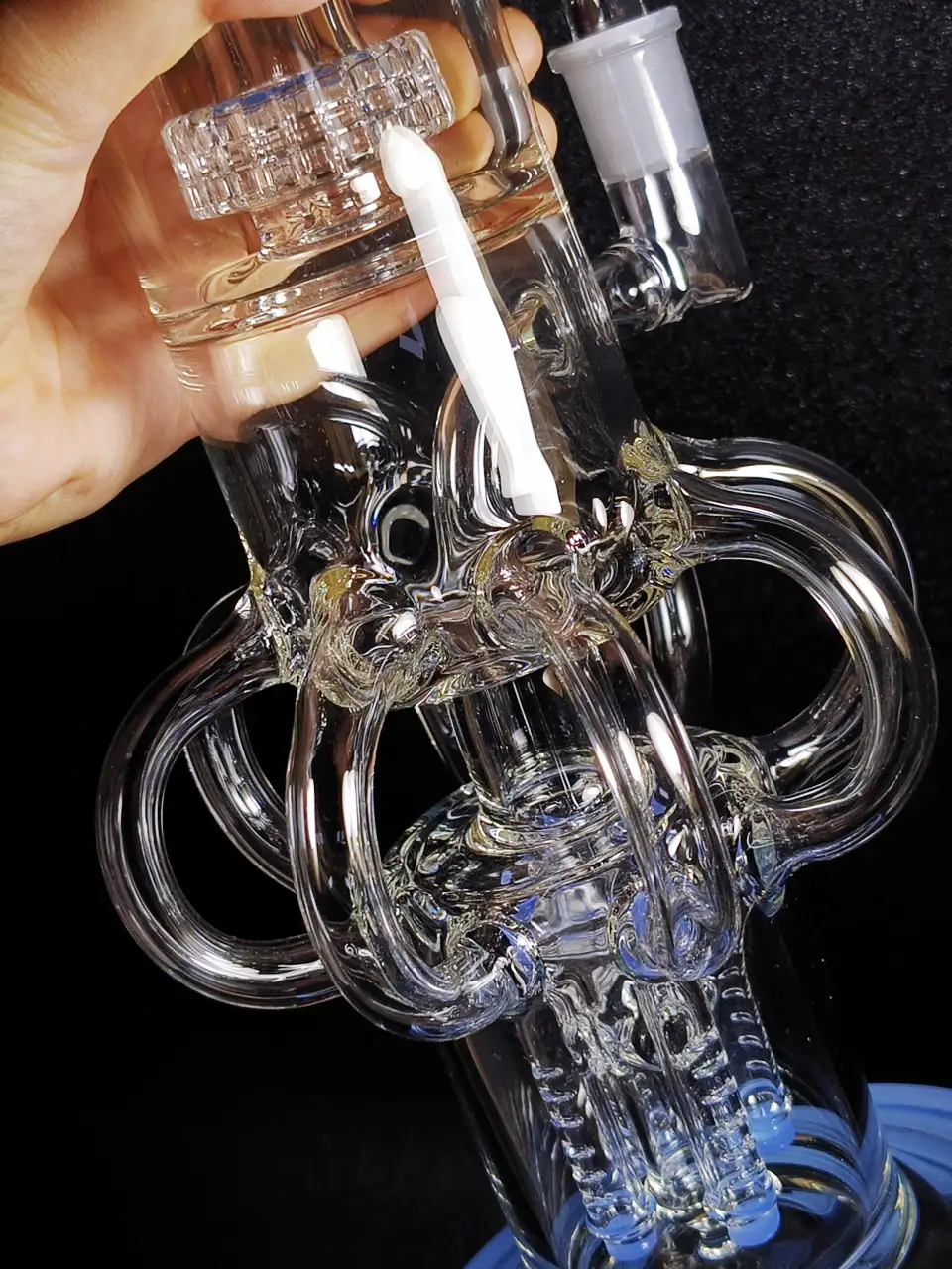 15 Inch Triple Perc Tornado Recycler Glass Bong - Sky Blue - Image 6