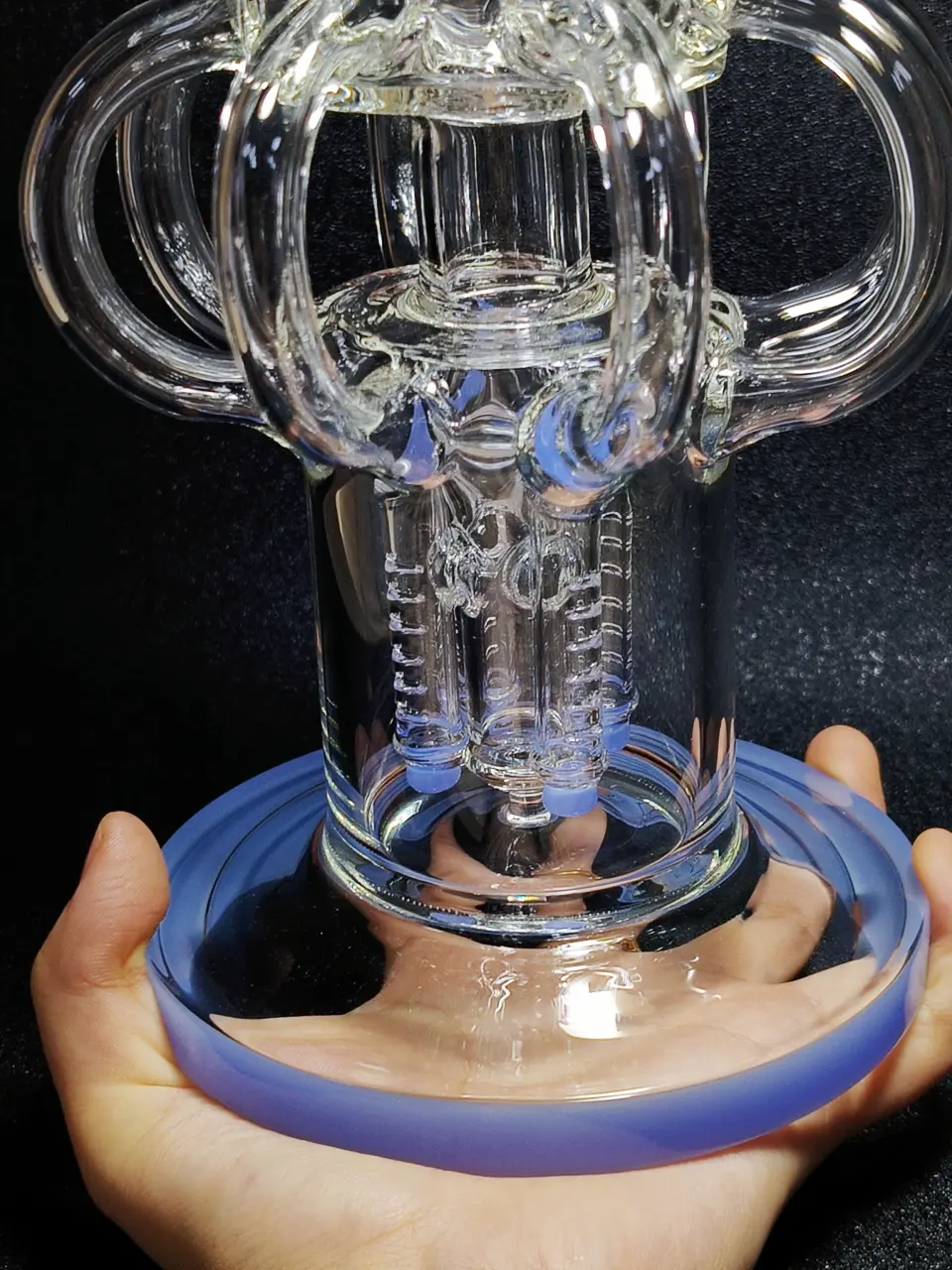 15 Inch Triple Perc Tornado Recycler Glass Bong - Sky Blue - Image 3
