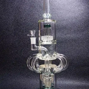 15 Inch Lake Green Triple Perc Tornado Recycler Glass Bong