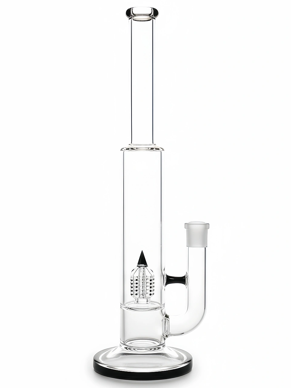 16 Inch Black Glass Straight Tube Bong with Cactus Perc