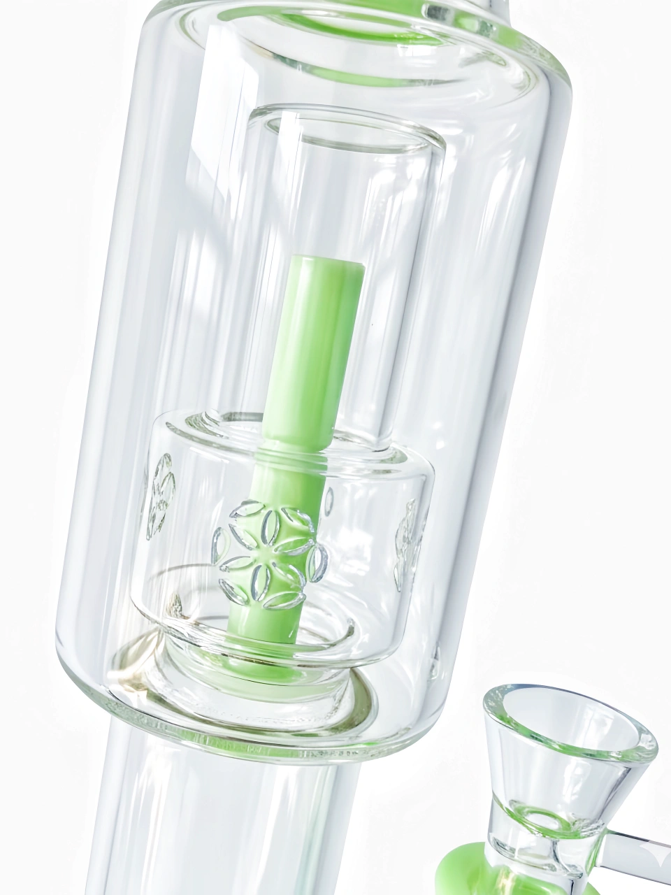 16 Inch Green Straight Tube Glass Bong with Drum, Seed and Showerhead Percs - Image 2