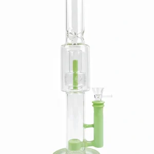 16 Inch Green Straight Tube Glass Bong with Drum, Seed and Showerhead Percs