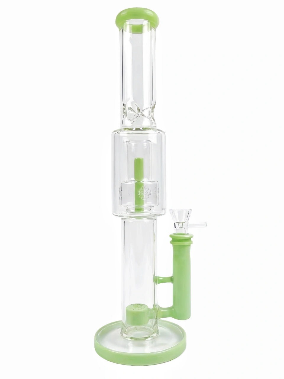 16 Inch Green Straight Tube Glass Bong with Drum, Seed and Showerhead Percs