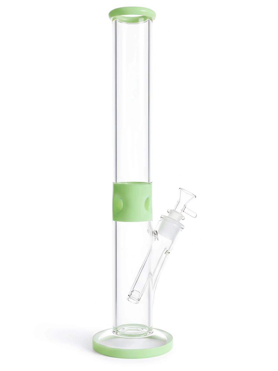16 Inch Clear Glass Straight Tube Bong with Pastel Green Accents