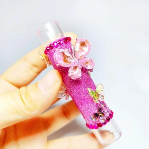 3.1 Inch Pink Glitter Butterfly Glass One-Hitter