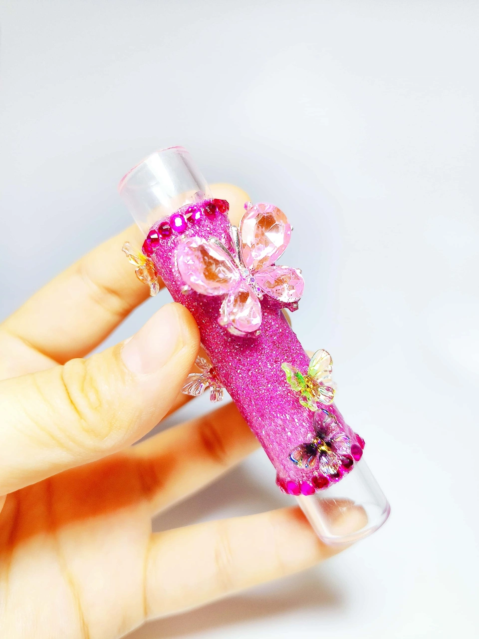 3.1 Inch Pink Glitter Butterfly Glass One-Hitter