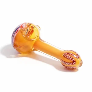 4.3 Inch Warm Amber Latticino Borosilicate Glass Spoon Pipe