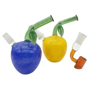 4.7" Blue & Yellow Apple Design Borosilicate Glass Bubbler