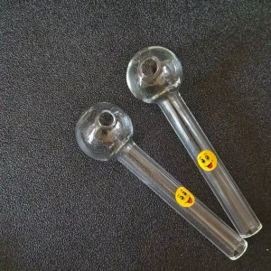 4-Inch Clear Borosilicate Glass Burner Pipe with Yellow Smiley Detail