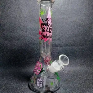 10 Inch 420 Solutions Pink and Green Beaker Glass Bong