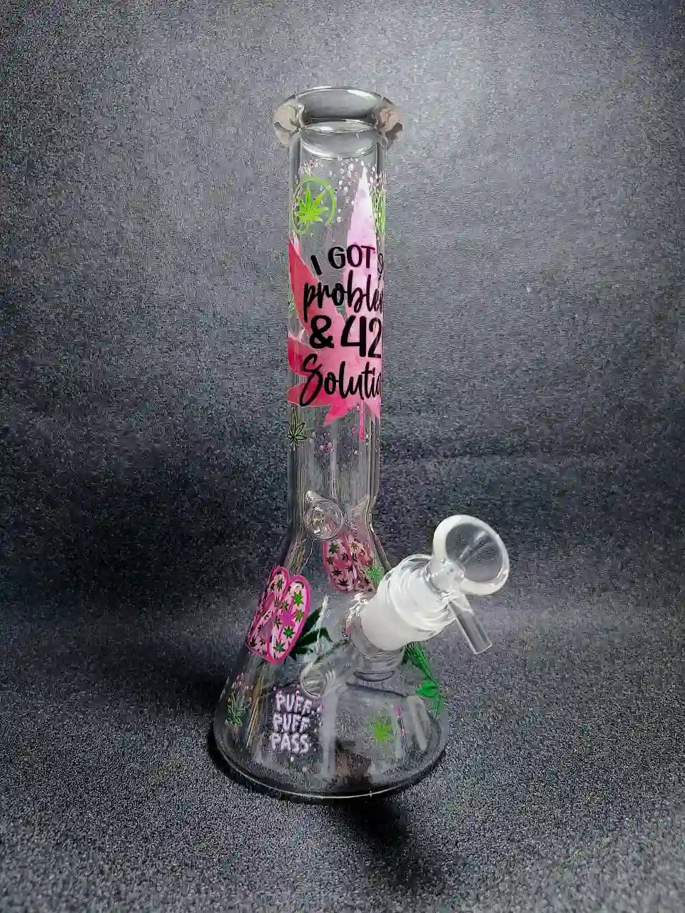 10 Inch 420 Solutions Pink and Green Beaker Glass Bong
