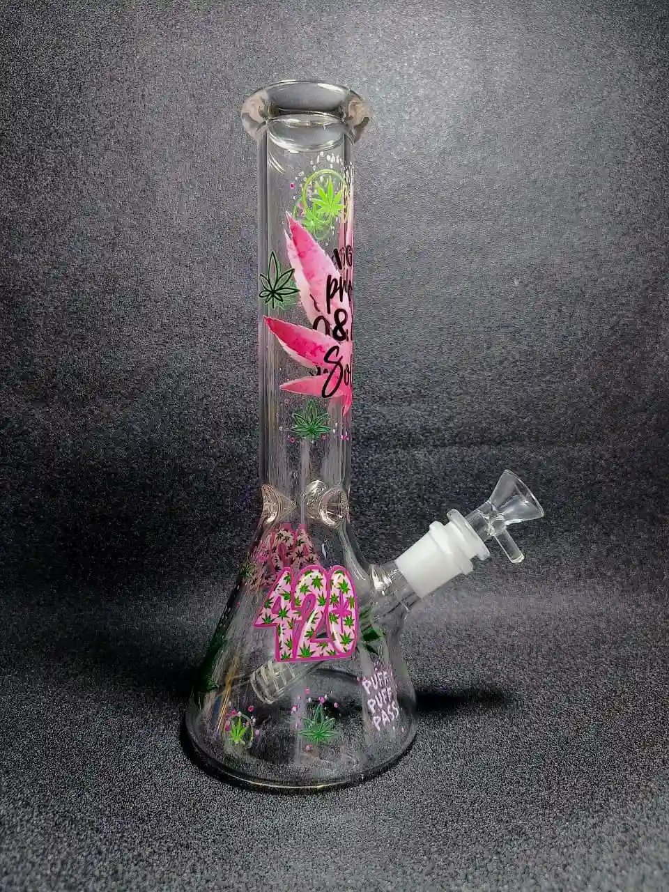 10 Inch 420 Solutions Pink and Green Beaker Glass Bong - Image 2