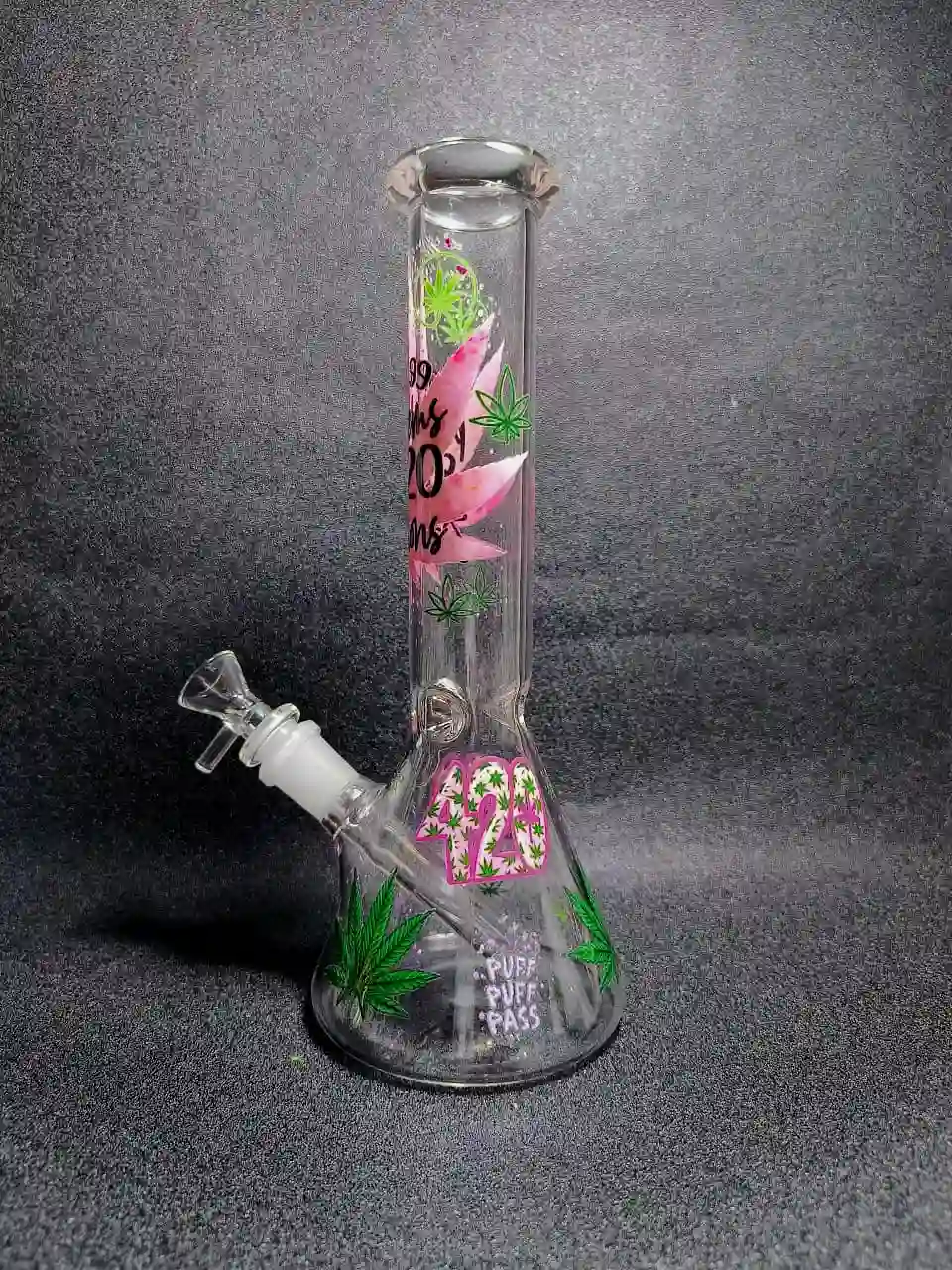 10 Inch 420 Solutions Pink and Green Beaker Glass Bong - Image 4