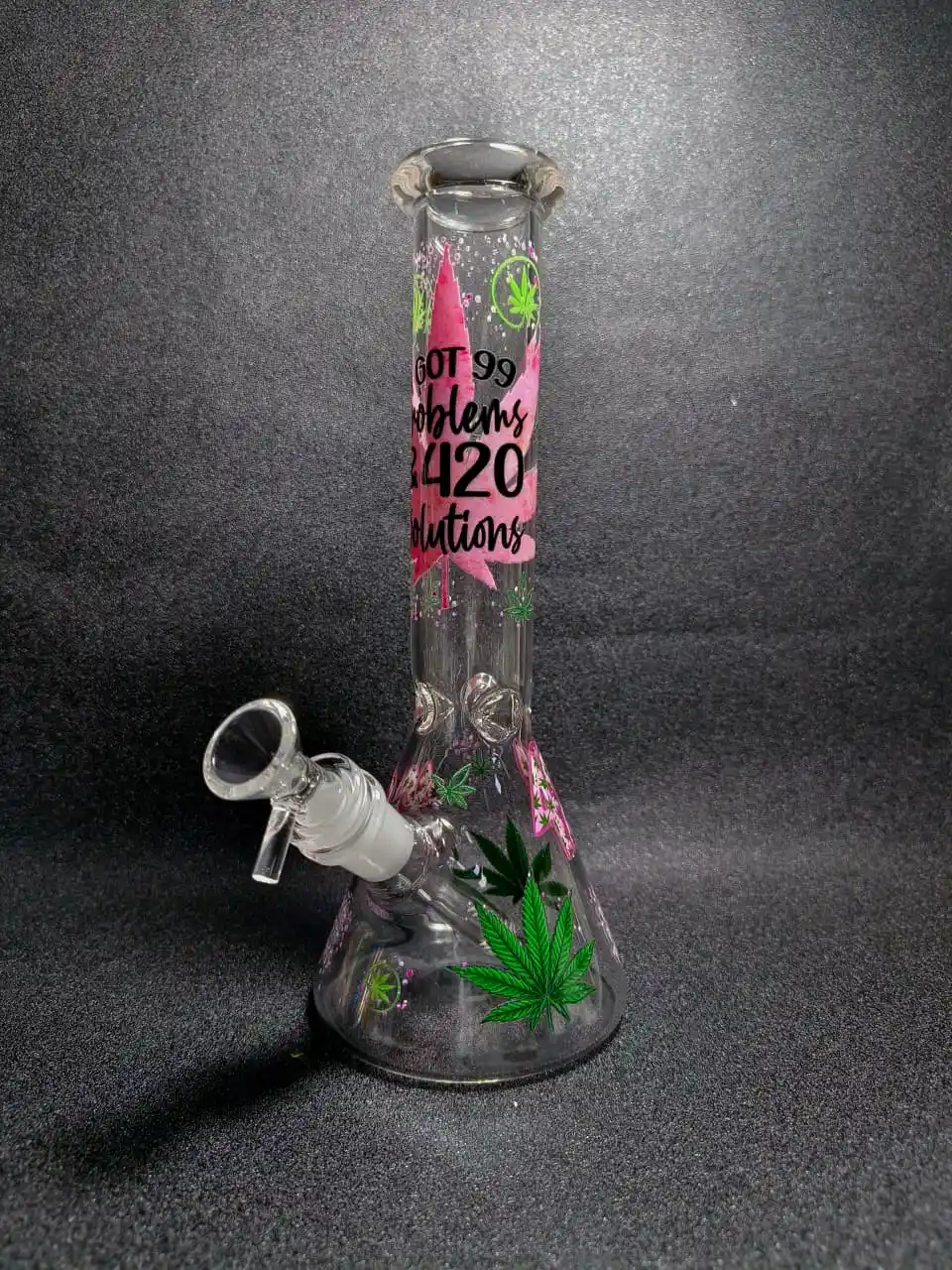 10 Inch 420 Solutions Pink and Green Beaker Glass Bong - Image 5