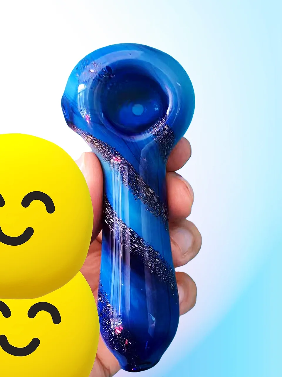 4-Inch Deep Space Galaxy Spiral Blue Borosilicate Glass Spoon Pipe - Image 2