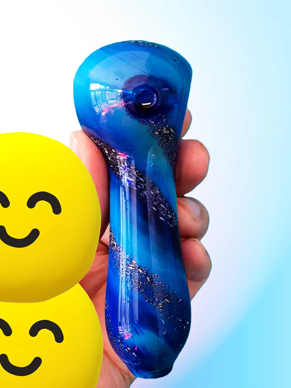 4-Inch Deep Space Galaxy Spiral Blue Borosilicate Glass Spoon Pipe - Image 3
