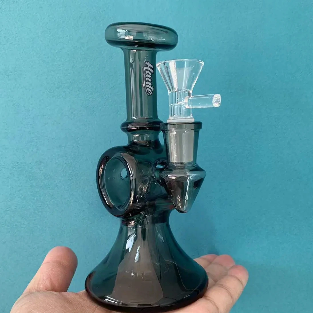 6.3-Inch Mini Black Hollow Loop Bong with Disc Perc and Recycler - Image 2