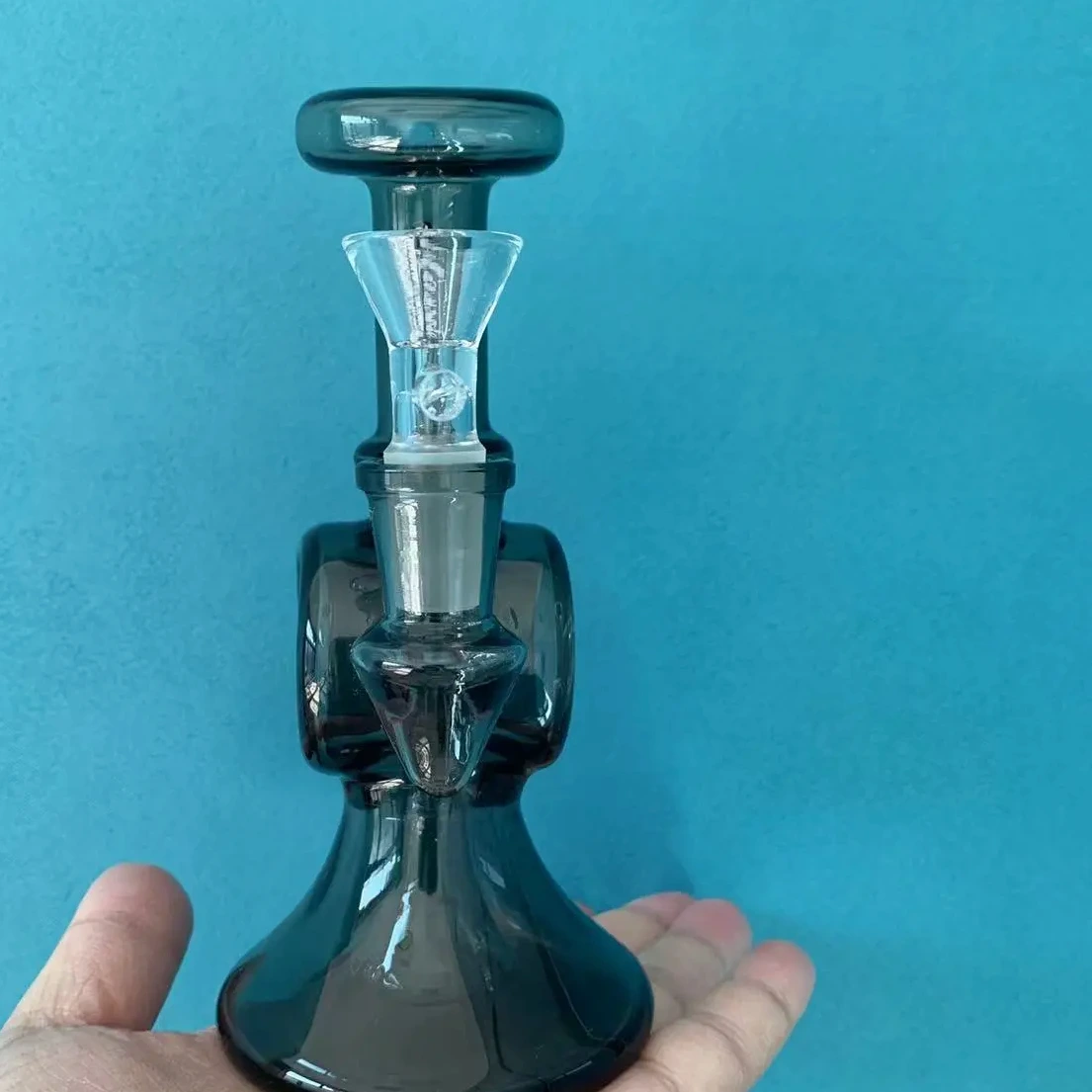 6.3-Inch Mini Black Hollow Loop Bong with Disc Perc and Recycler - Image 3