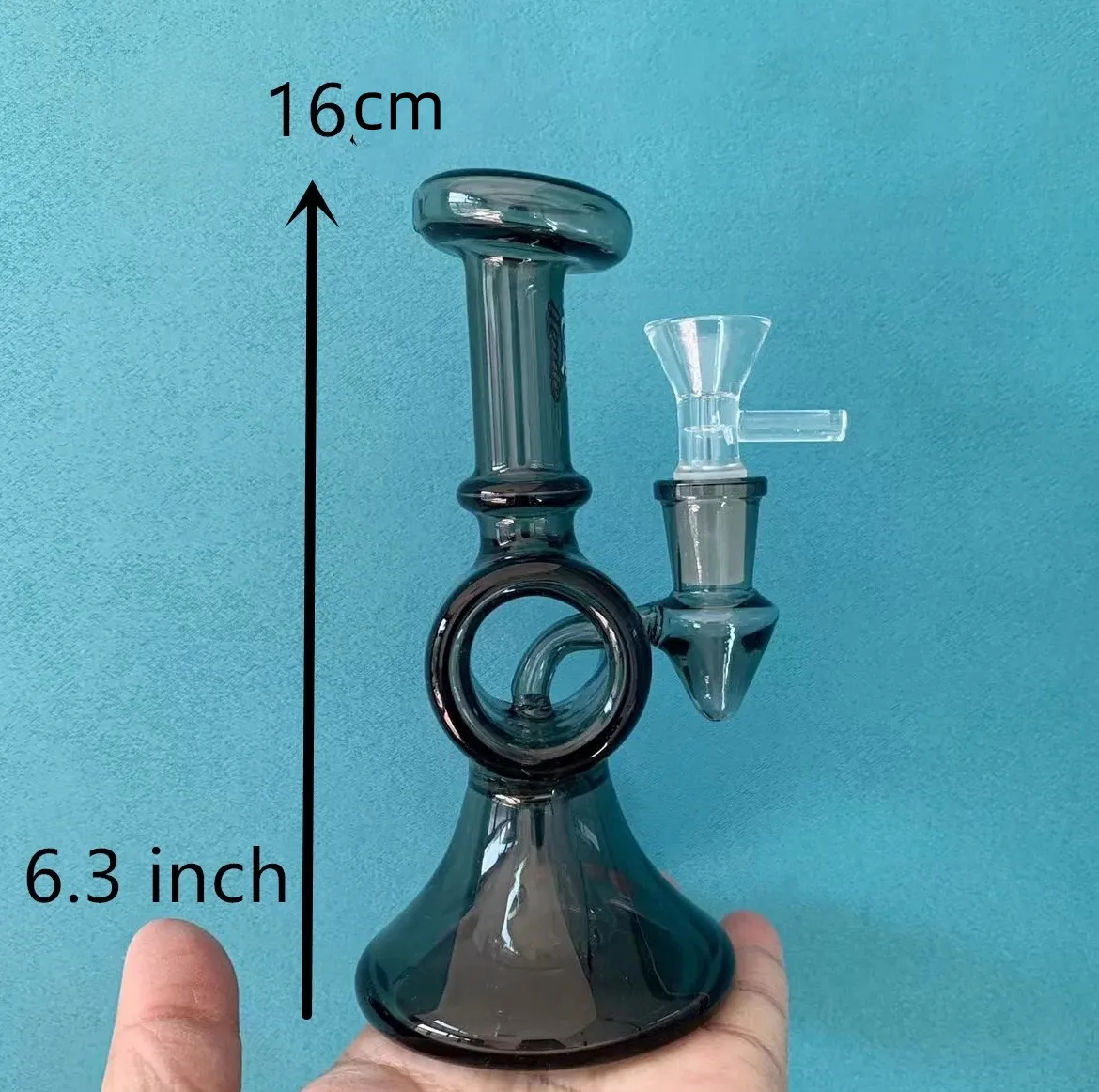 6.3-Inch Mini Black Hollow Loop Bong with Disc Perc and Recycler