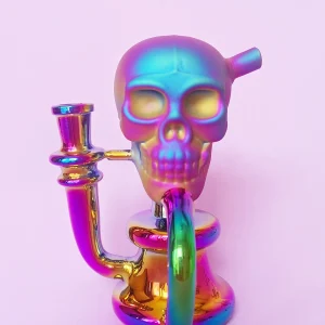 6.5 Inch Iridescent Skull Recycler Glass Bong with Disc Perc
