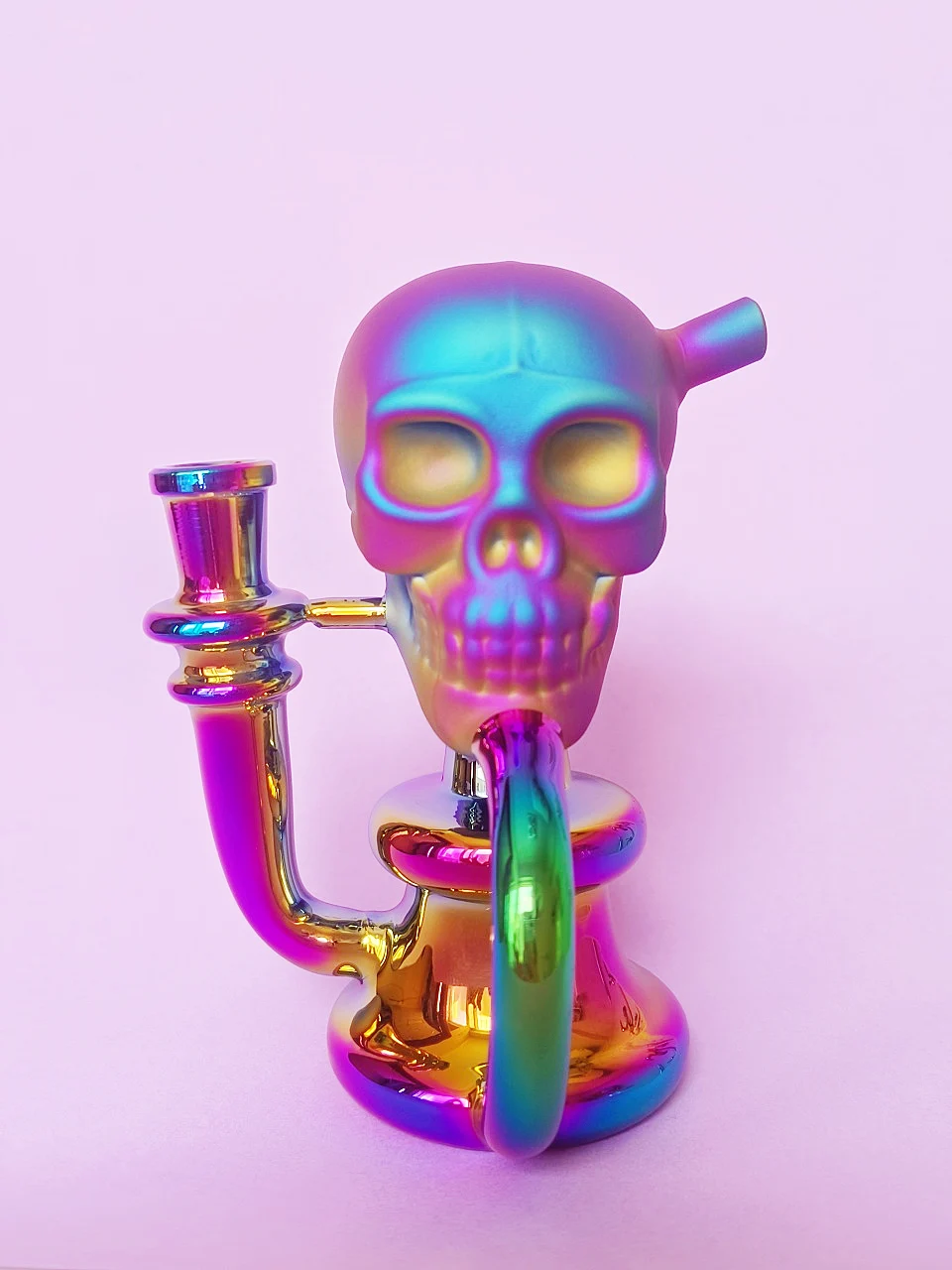 6.5 Inch Iridescent Skull Recycler Glass Bong with Disc Perc