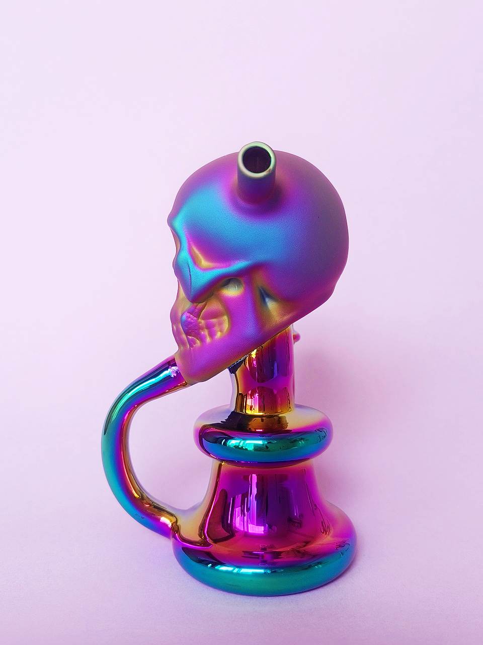 6.5 Inch Iridescent Skull Recycler Glass Bong with Disc Perc - Image 2
