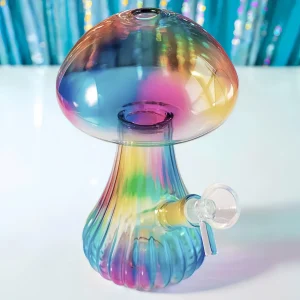 6 Inch Iridescent Mushroom-Shaped Borosilicate Glass Bong