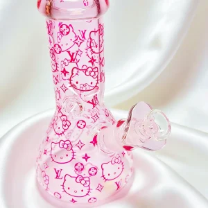 8-Inch 5mm Pink Hello Kitty x LV Monogram Beaker Glass Bong