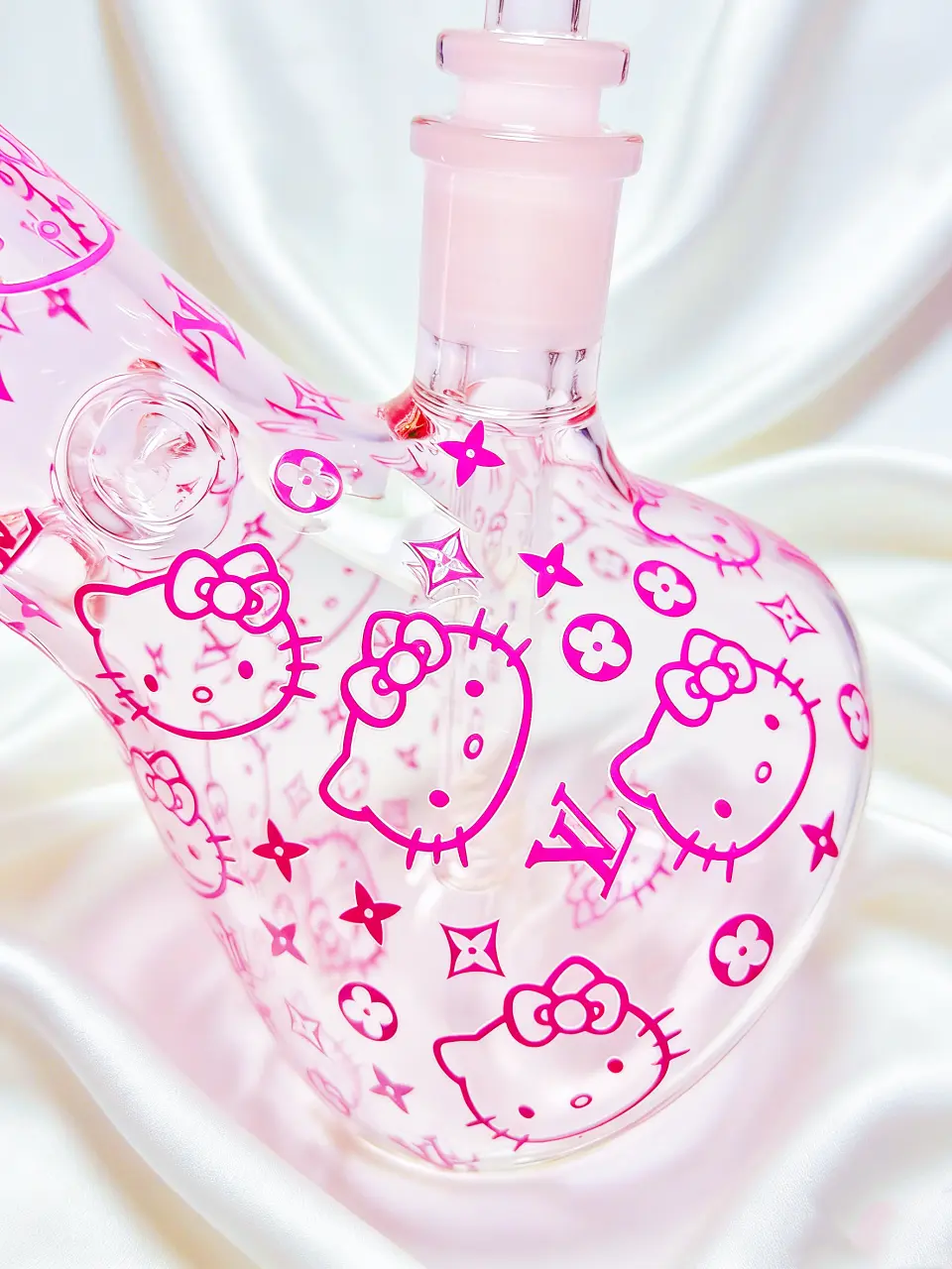 8-Inch 5mm Pink Hello Kitty x LV Monogram Beaker Glass Bong - Image 5