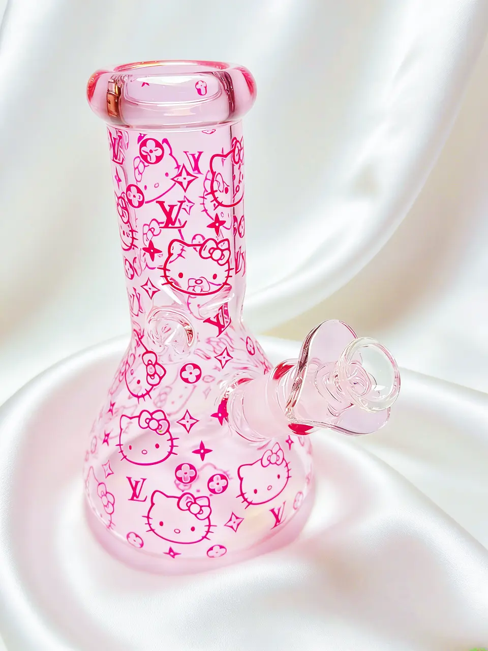 8-Inch 5mm Pink Hello Kitty x LV Monogram Beaker Glass Bong