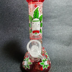 8 Inch Rick & Morty Inspired Glow Cannabis Leaf Beaker Glass Bong