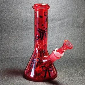 8-Inch Ruby Red Gothic Black Bow Beaker Bong