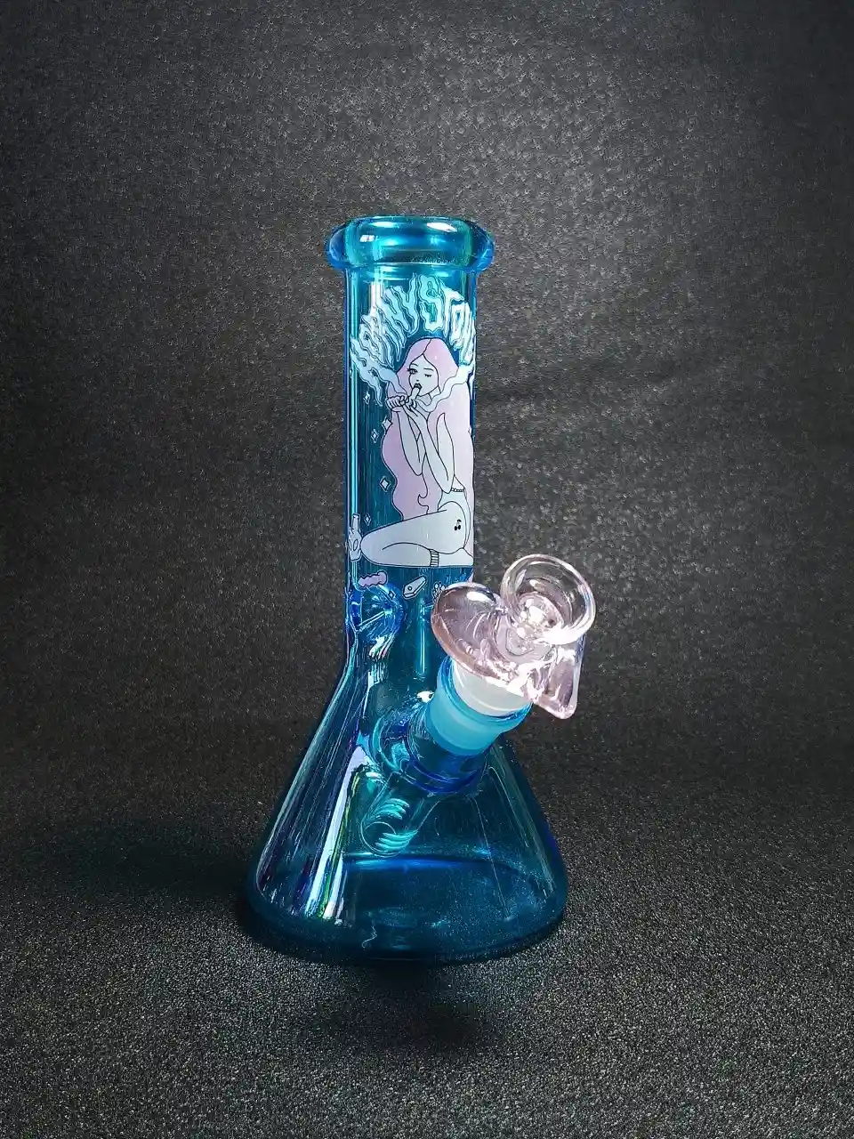 8-Inch Vapor Girl Blue Beaker Glass Bong - Image 4
