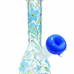 8-Inch Blue Forget-Me-Not Floral Beaker Glass Bong
