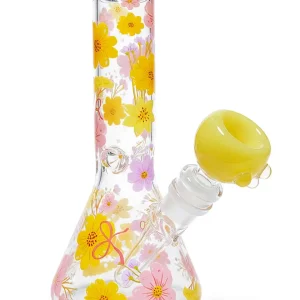 8 Inch Floral Art Beaker Glass Bong