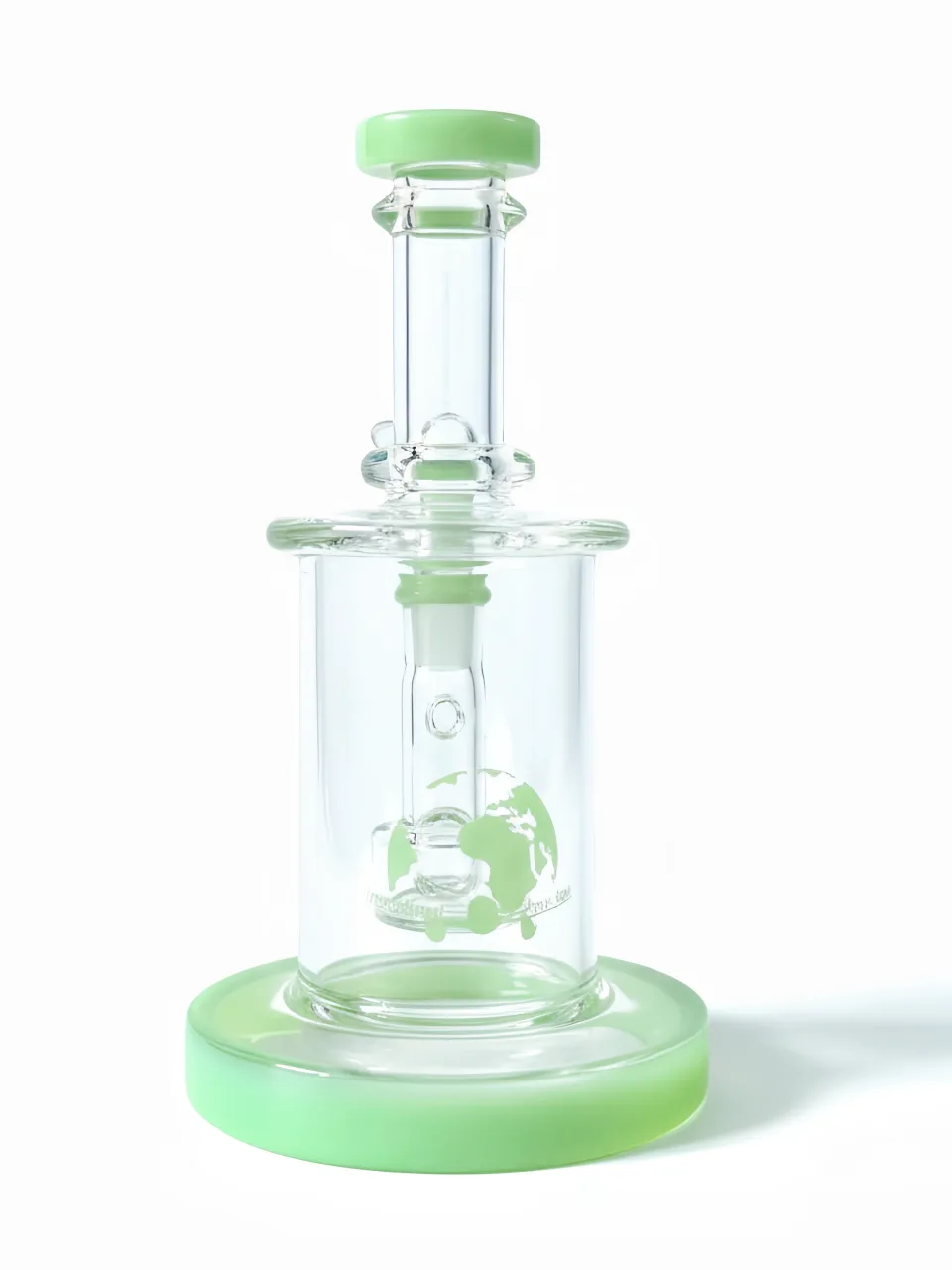 7 Inch Green Accent Borosilicate Glass Bong with Drum Perc - Image 2