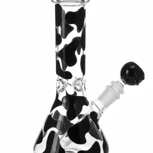 8 Inch Black & White Cow Print Beaker Glass Bong